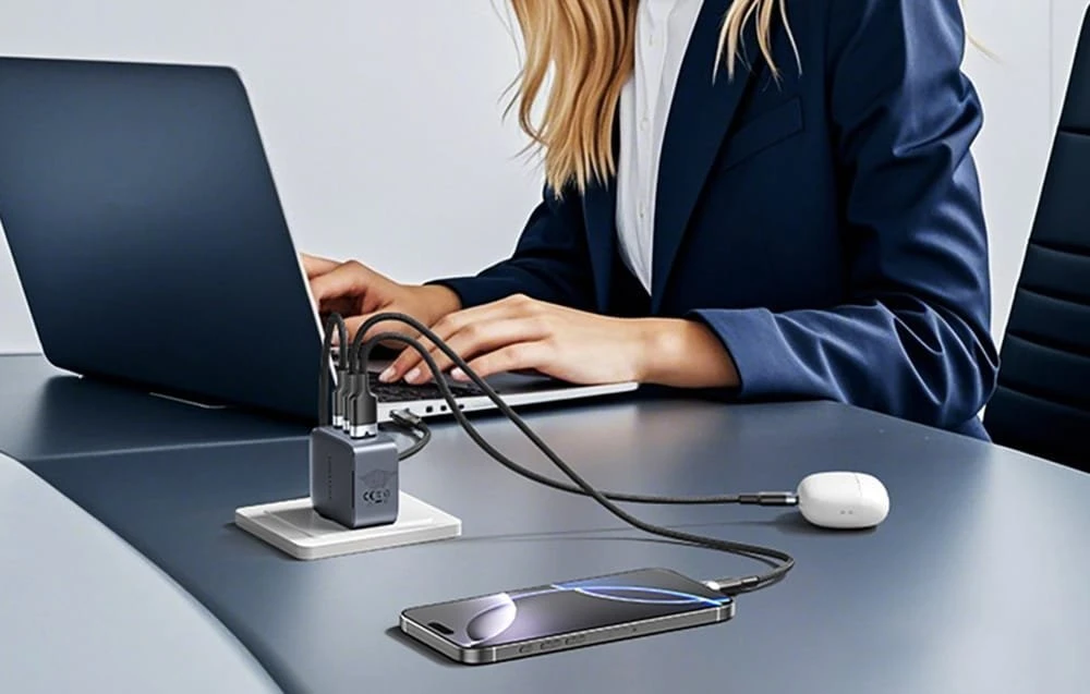 „Vention“ 70 W „GaN PD“ įkroviklis, 1 x USB-A, 2 x USB-C, juodas