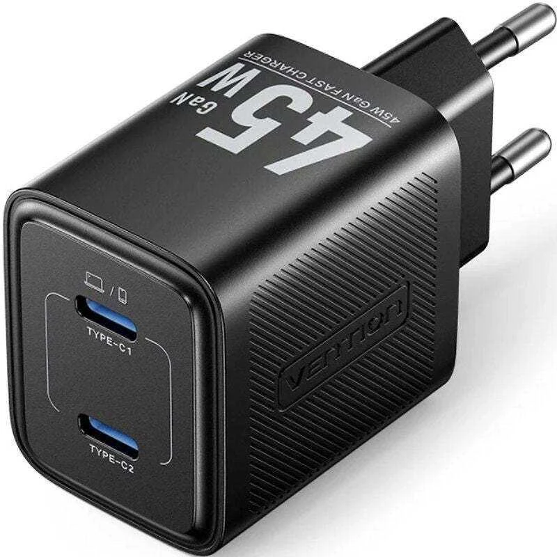 Vention 45W GaN PD 2x USB-C juoda