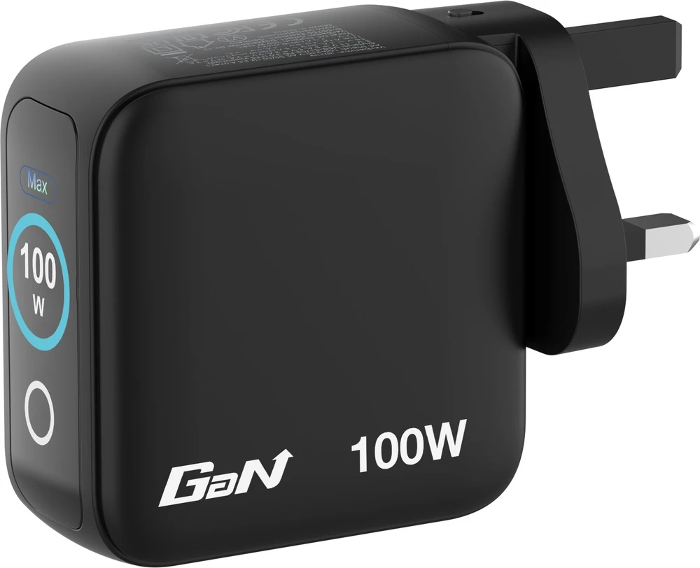 Verbatim Mini GaN Charger 100W with Ekranas, 2× USB-C PD, 1× USB-A QC 3.0, Juodas