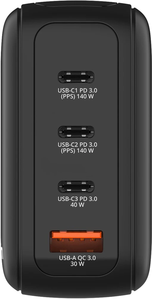 Verbatim Mini GaN Charger 140W with Ekranas, 3× USB-C PD, 1× USB-A QC 3.0, Juodas