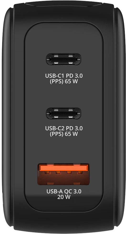 Verbatim Mini GaN mains charger 65W 2xUSB-C PD/1x USB-A QC EU/UK/USA adapter juodos spalvos 30238