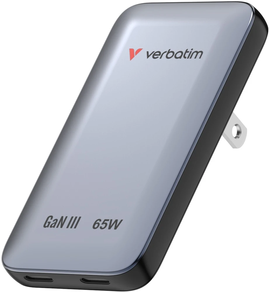 Verbatim, Įkroviklis Essentials Slim GaN USB-C1 PD 3.0 , USB-C2 PD 3.0, pilka, 65W