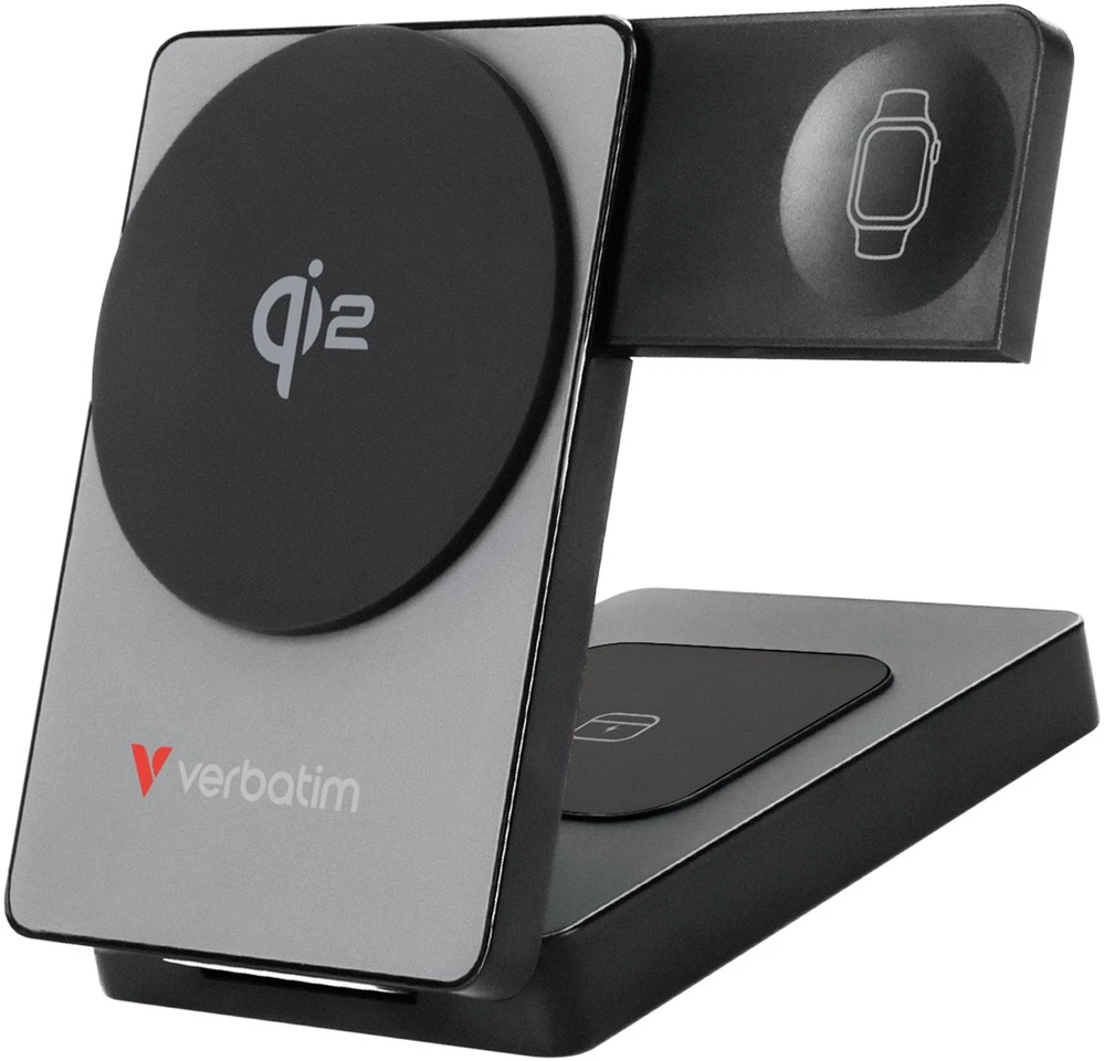 „Verbatim Charge ‘n’ Go Qi2 3-in-1“ magnetinė belaidė išorinė baterija, 5000 mAh, USB-C, Pilkas