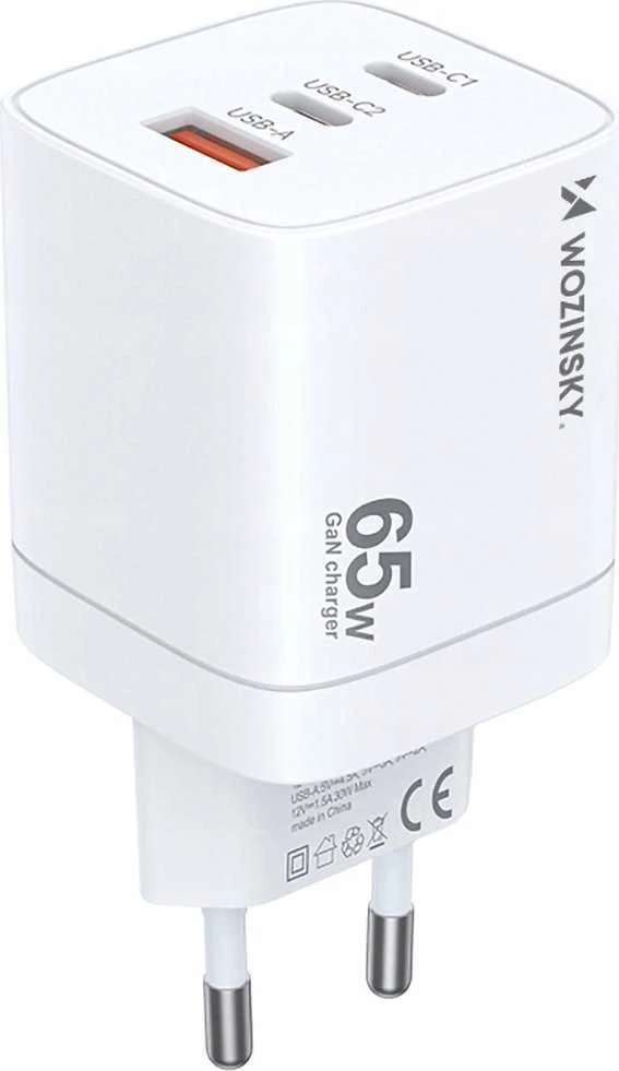 Wozinsky CGWCW 65W GaN sieninis įkroviklis USB-A / 2 x USB-C - Baltas