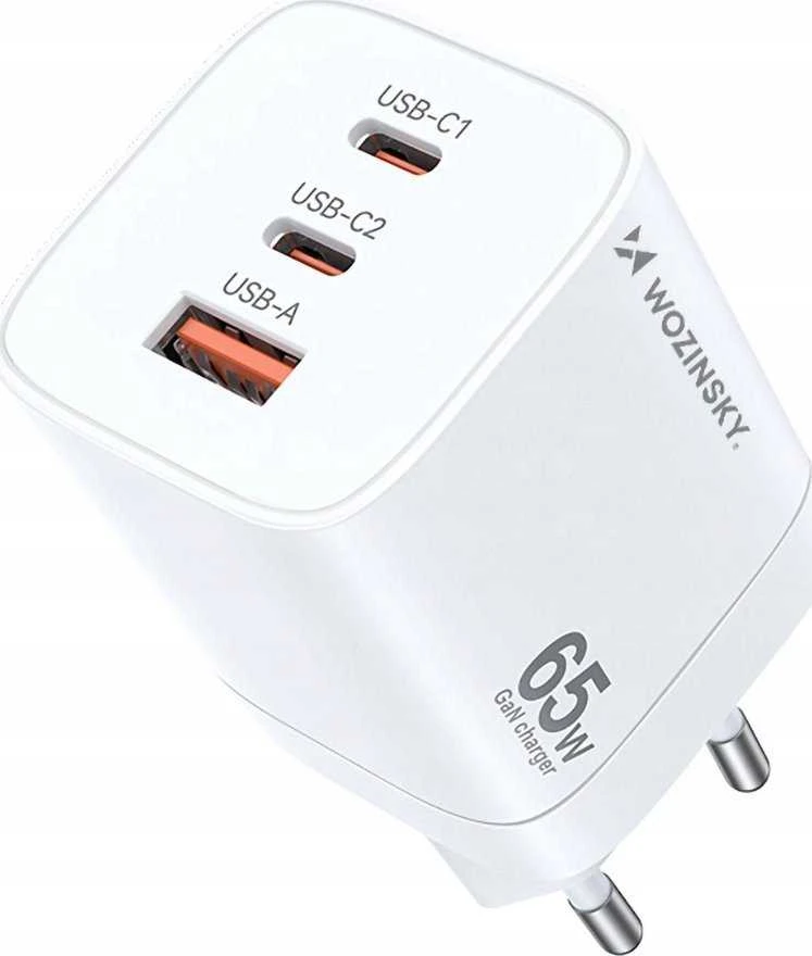 Wozinsky CGWCW 65W GaN sieninis įkroviklis USB-A / 2 x USB-C - Baltas