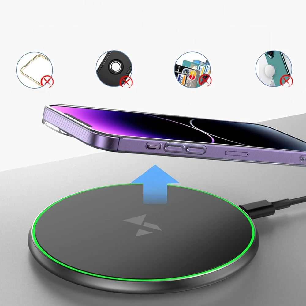 Wozinsky WLI-01Y 15W Qi indukcinis įkroviklis su USB-C laidu – juodas