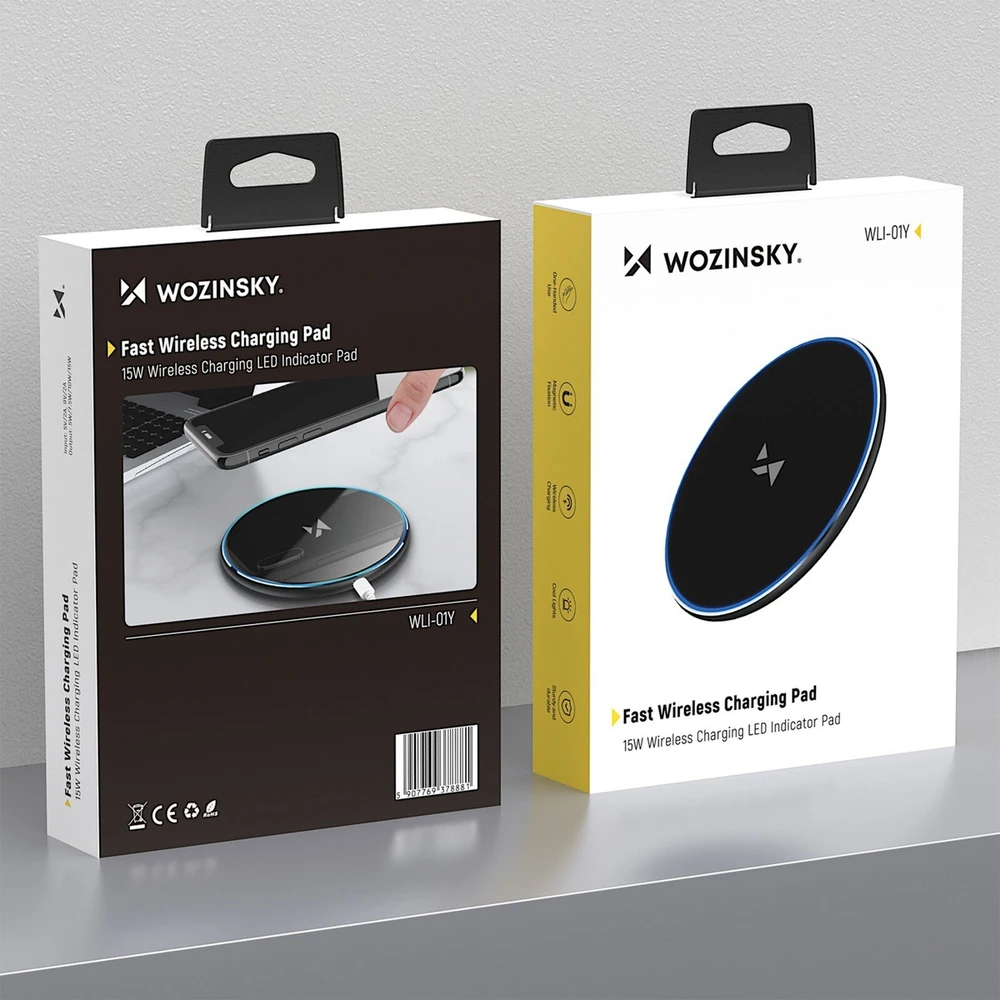 Wozinsky WLI-01Y 15W Qi indukcinis įkroviklis su USB-C laidu – juodas