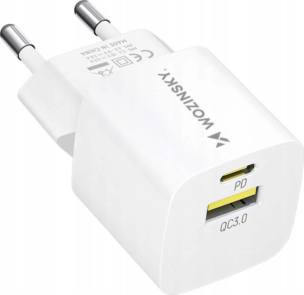 Wozinsky WWCEAC GaN USB-A USB-C 33W laidinis įkroviklis – baltos spalvos
