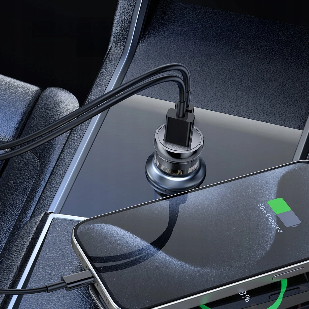 Wozinsky 65W automobilinis įkroviklis USB-C PD 65W / USB-A 45W QC 3.0 – juodos spalvos