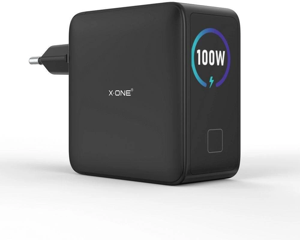 Kelioninis įkroviklis X-ONE ChargeGo GaN su LCD ekranu 100W 2x USB C - juodas