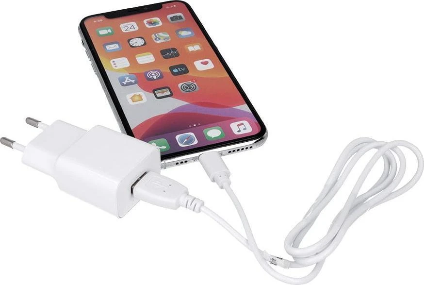 Maxlife MXTC-01 įkroviklis 1x USB 1A baltos spalvos + Lightning kabelis