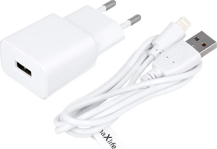 Maxlife MXTC-01 įkroviklis 1x USB 2.1A baltas + Lightning laidas