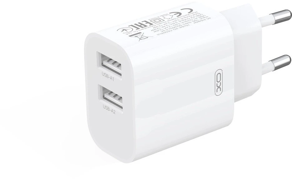 Įkroviklis XO Sieciowa 2x USB 2,4A balta + kabelis USB-C (CE55)