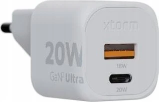 „Xtorm“ – 20 W „GaN2 Ultra“ namų įkroviklis, USB-C PD/USB-A, baltas