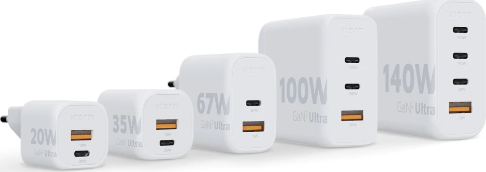 „Xtorm“ – 20 W „GaN2 Ultra“ namų įkroviklis, USB-C PD/USB-A, baltas