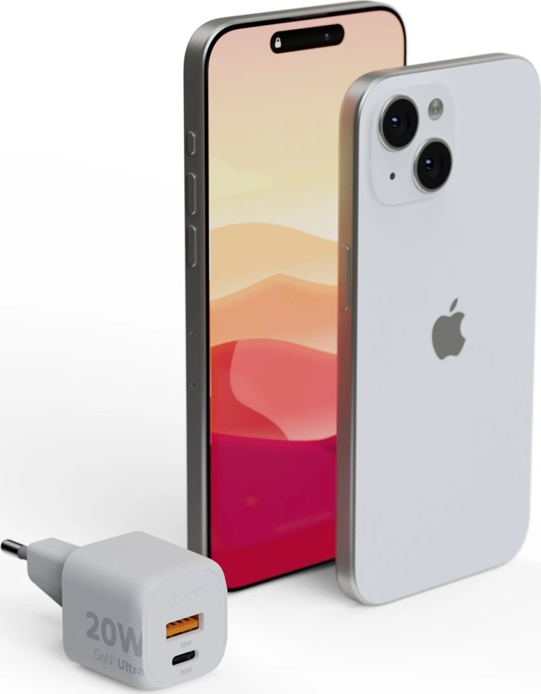 „Xtorm“ – 20 W „GaN2 Ultra“ namų įkroviklis, USB-C PD/USB-A, baltas