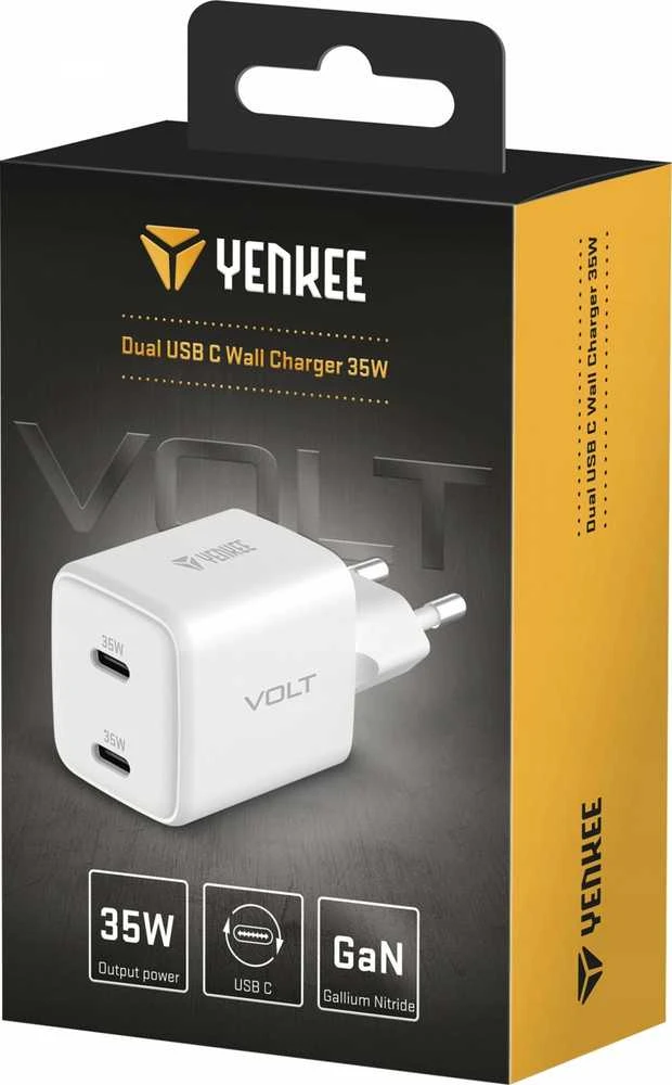 Yenkee Įkroviklis jungiama į tinklą USB C 2x18W 3A Power delivery 3.0 QC3.0 Balta