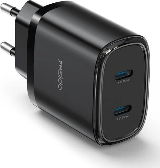 YESIDO sieninis įkroviklis YC54 PD 20W QC 2xUSB-C + TYPE-C/LIGHTNING laidas 27W 1M juodas