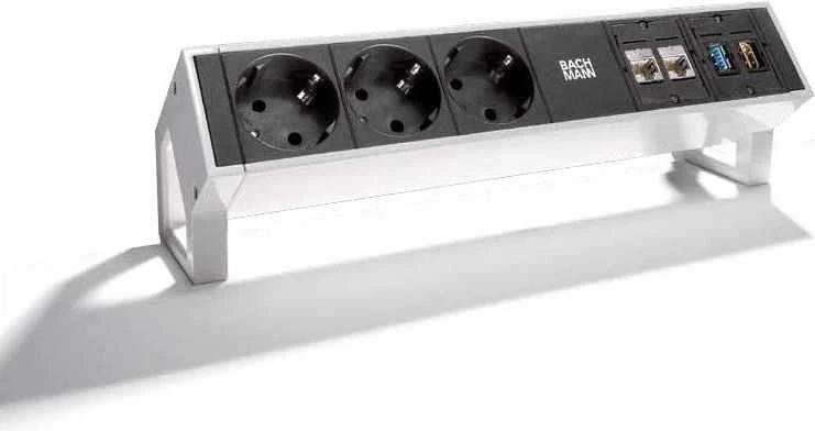 Bachmann 3x Schuko 2x CAT6 1x HDMI, 1x USB3.0 elektros tinklo ilgintuvas 1,5 m 3 AC išvestis(ys / čių) Juoda, Nerūdijančiojo plieno