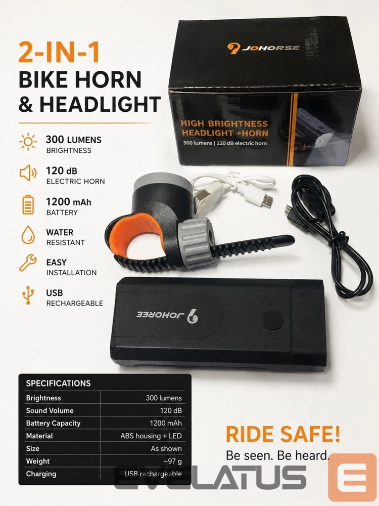 iLike Akcesorium rowerowe Johorse CB-1807101 Front Light with Nylon Bracket & Horn CB-1807101