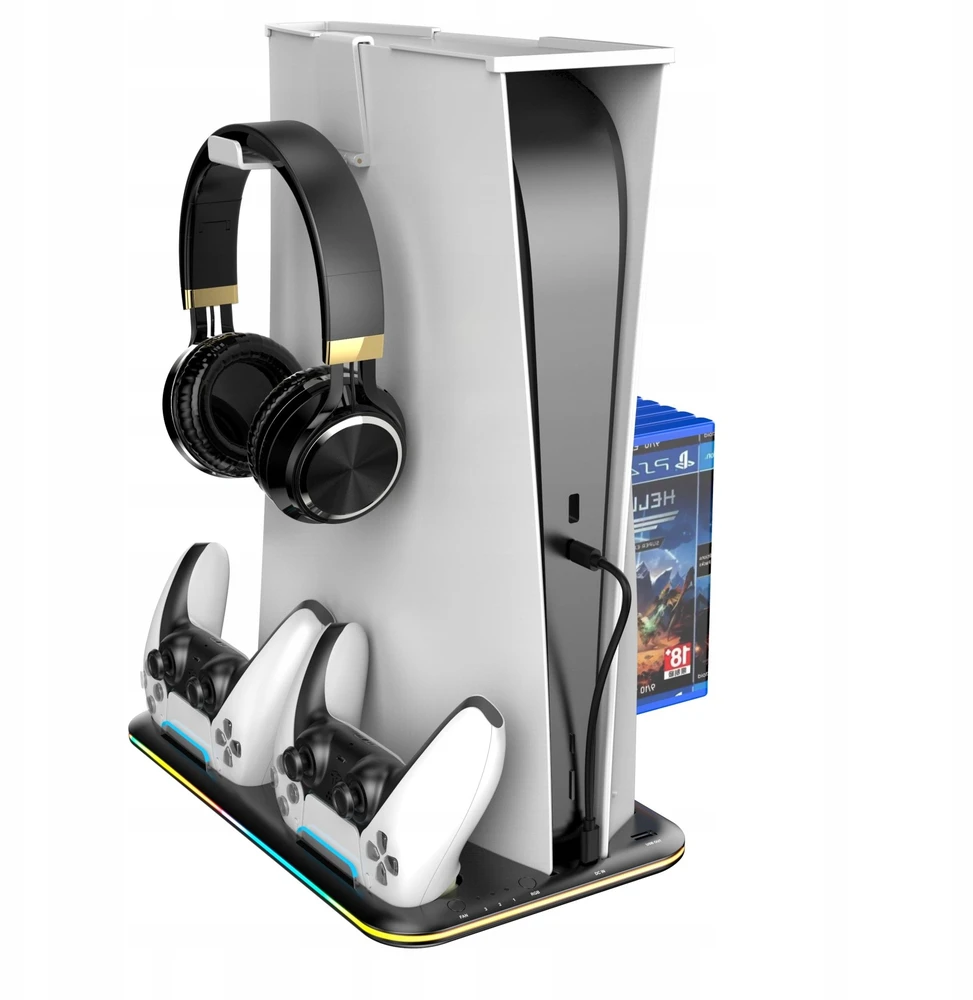 iLike Saitake STK-DZ504 Divu uzlādes stacija Doks Sony PlayStation 5 / Slim kontrolieriem konsoles forma Melna