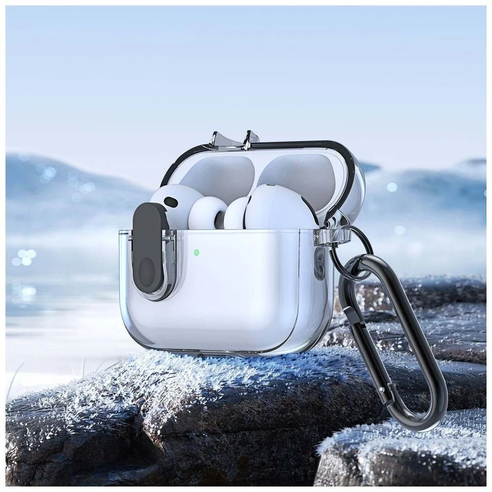iLike Dėklas na ausinės Dux Ducis Apple AirPods Pro 3 PECL Series PC+TPU Cover su karabinu Juodas Clear