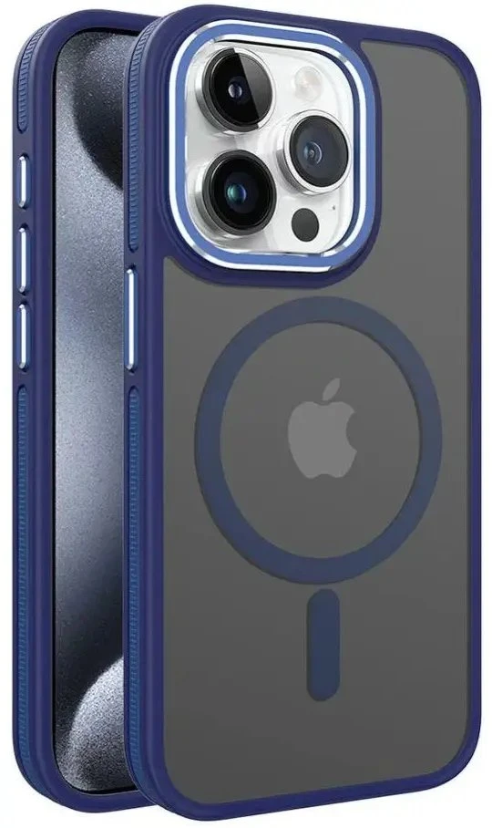 „iLike“ galinis dangtelis Apple iPhone 15 dvigubo metalinio rėmelio „MagSafe“ dėklas Mėlyna ILIAPP15MGB