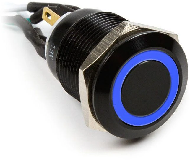 19mm metalinis mygtukas su mėlynu LED žiedu