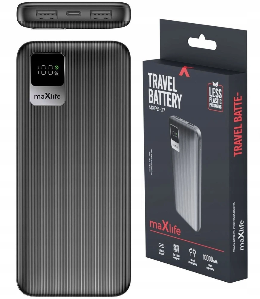Maxlife išorinė baterija MXPB-07 10000 mAh juoda
