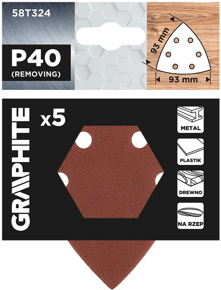 Import Papiery Delta Velcro švitrinis popierius 93 x 93 mm, P40, 5 vnt., su 6 skylėmis