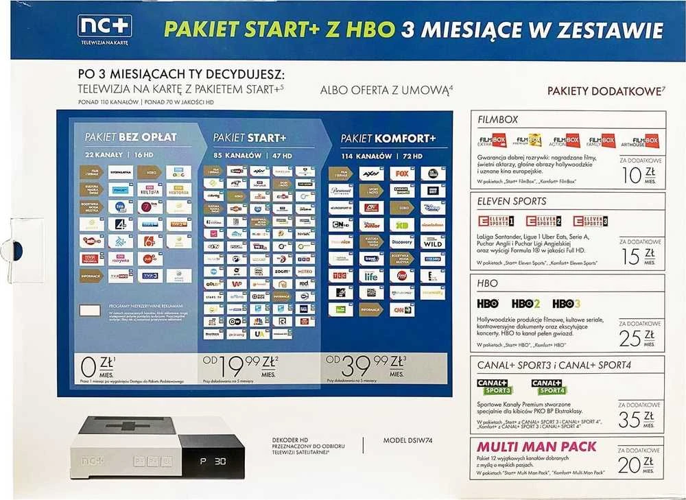 Usługa Oem NC+ išankstinio mokėjimo TV paslauga su HBO paketu, skirta Start+ BG5