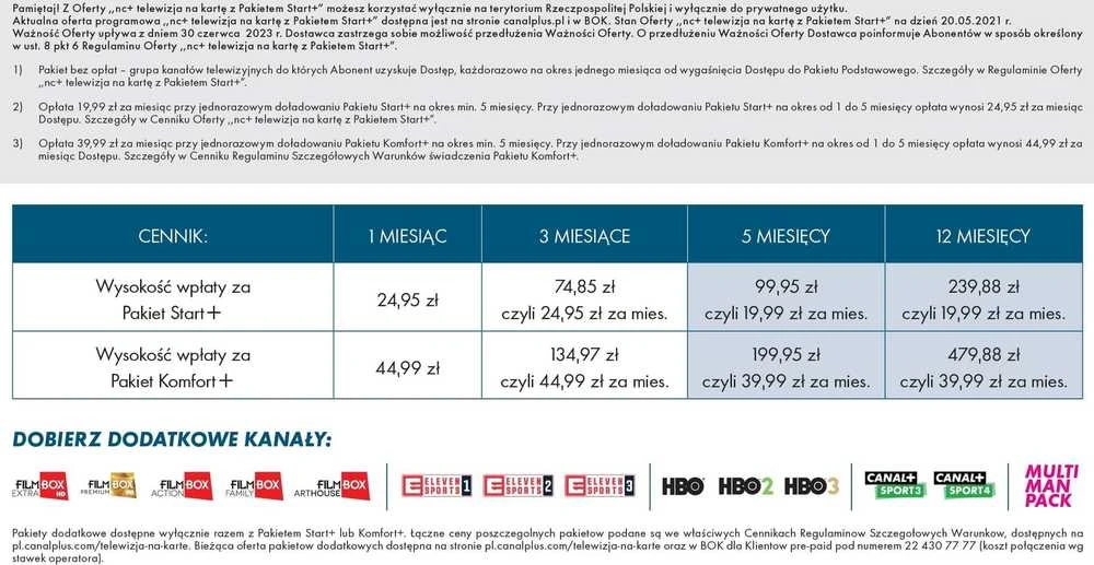 Usługa Oem NC+ išankstinio mokėjimo TV paslauga su HBO paketu, skirta Start+ BG5