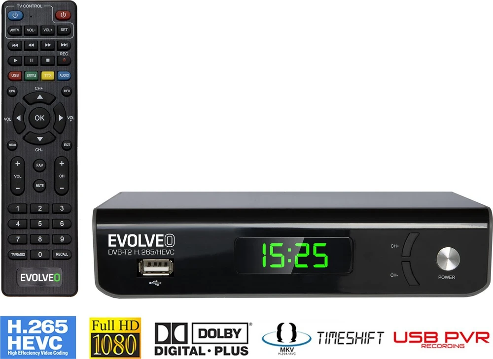Imtuvas TV Evolveo Omega S3, HD DVB-T2 H.265/HEVC rekordér
