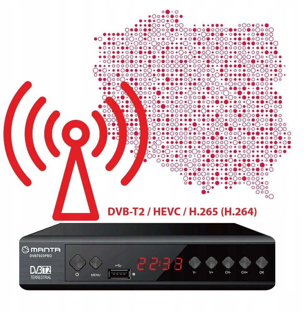 Imtuvas TV Manta Imtuvas DEKODER DVBT2 DVBT 2 TV NAZIEMNEJ Pultas FHD HEVC H.265 HDMI PVR USB