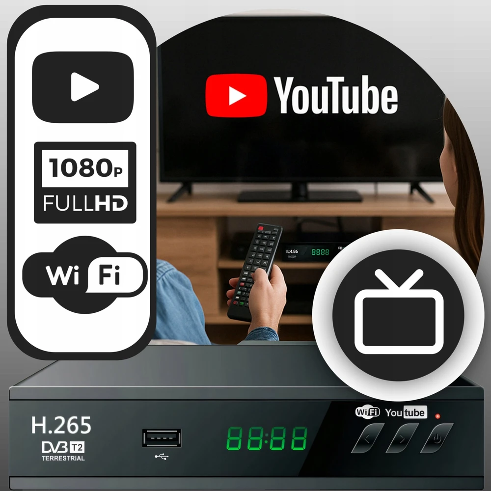 Retoo Antžeminės televizijos imtuvo dekoderis, USB 5V, „Full HD“ DVB-T2 antenos nuotolinio valdymo pultas + HDMI kabelis - ER1238
