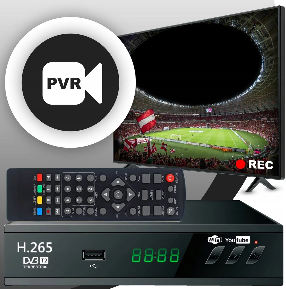 Retoo Antžeminės televizijos imtuvo dekoderis, USB 5V, „Full HD“ DVB-T2 antenos nuotolinio valdymo pultas + HDMI kabelis - ER1238