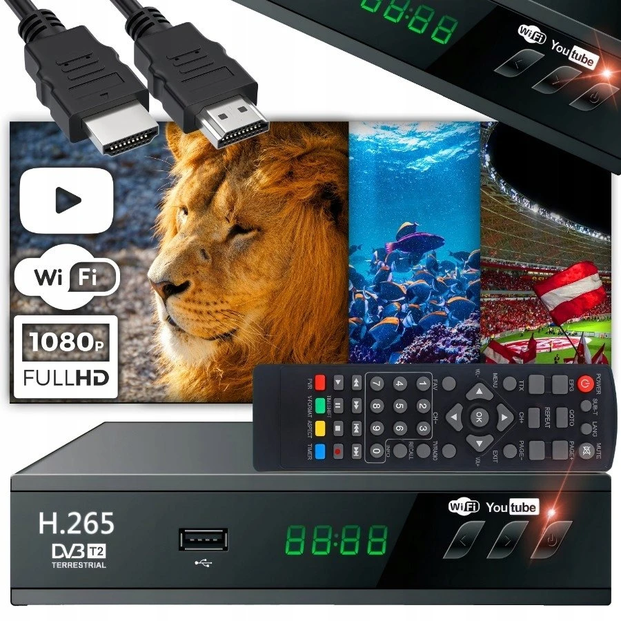 Retoo Antžeminės televizijos imtuvo dekoderis, USB 5V, „Full HD“ DVB-T2 antenos nuotolinio valdymo pultas + HDMI kabelis - ER1238