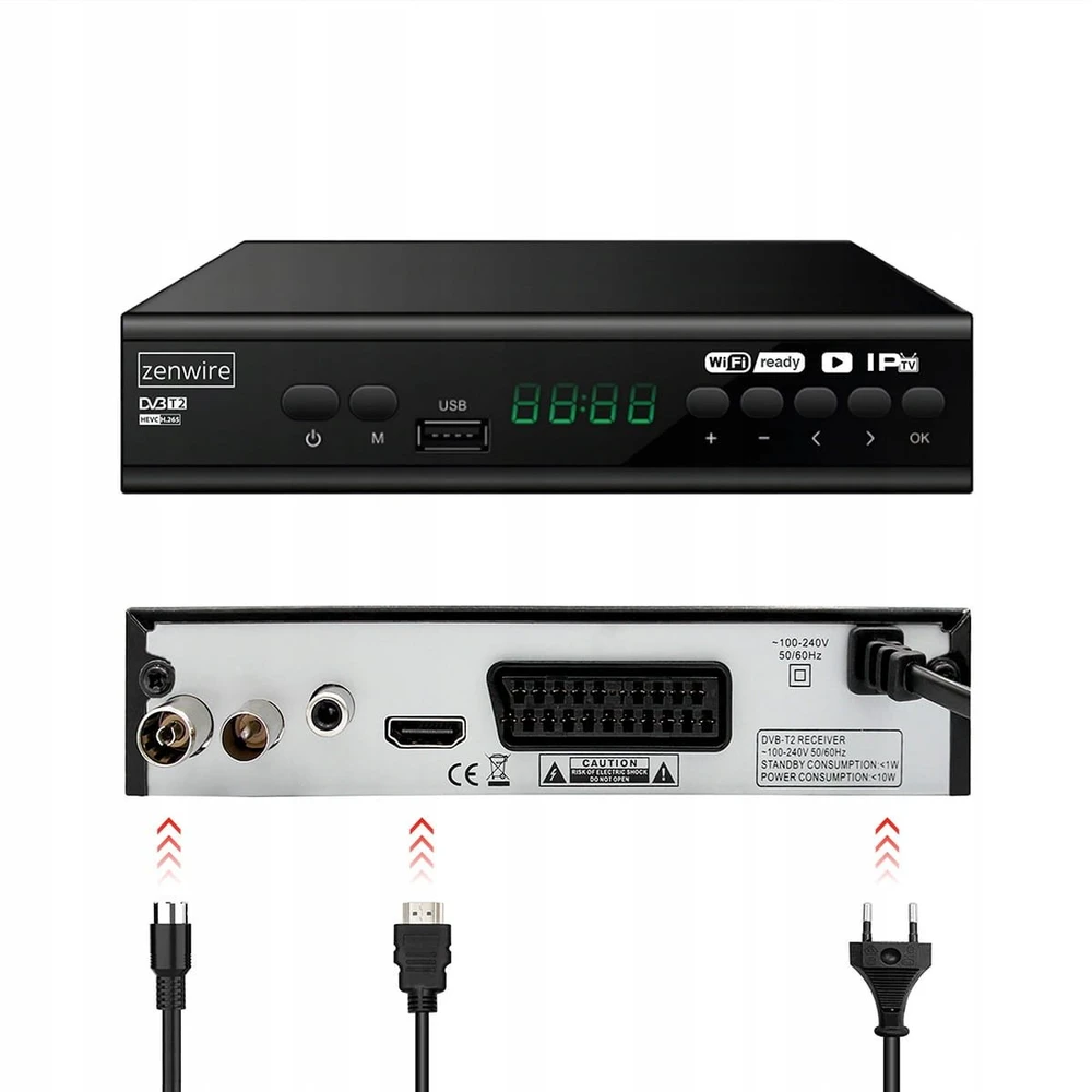 Usorteret Palydovinės televizijos dekoderio imtuvas DVB-T2 HEVC H.265 „Full HD“ antžeminė televizija su USB laidu DVB-T2-001