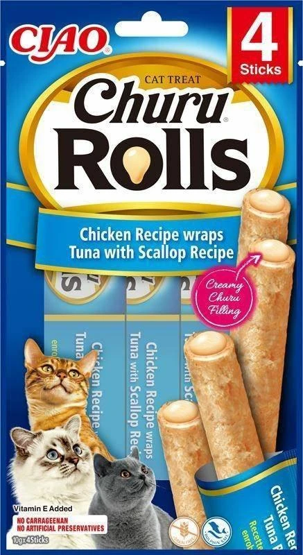 Inaba Churu Cat skanėstas Rolls vištienos tuno šukutės (4 lazdelės) 40g