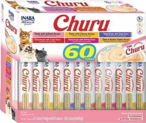 Kačių Skanėstai - Inaba Churu Įvairių Skonių Dėžutė Su Tuno Skanėstais 60 X 14g