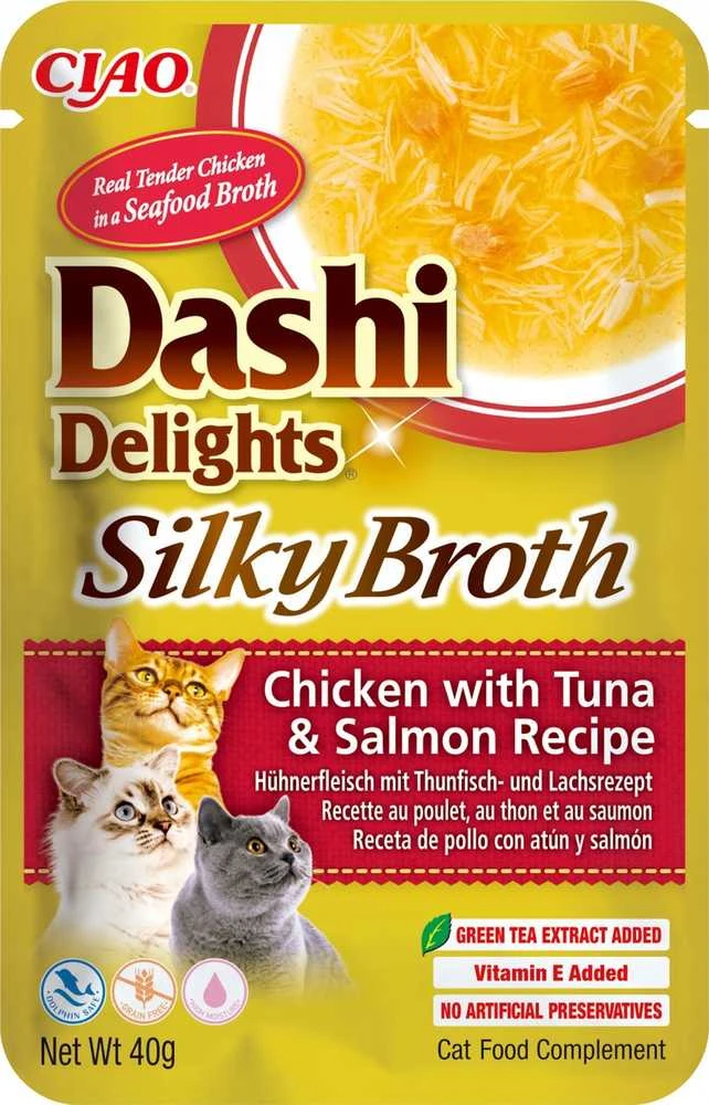 INABA CAT Dashi Delights Silky Broth vištiena su tunu ir lašiša - skanėstas katėms - 40g