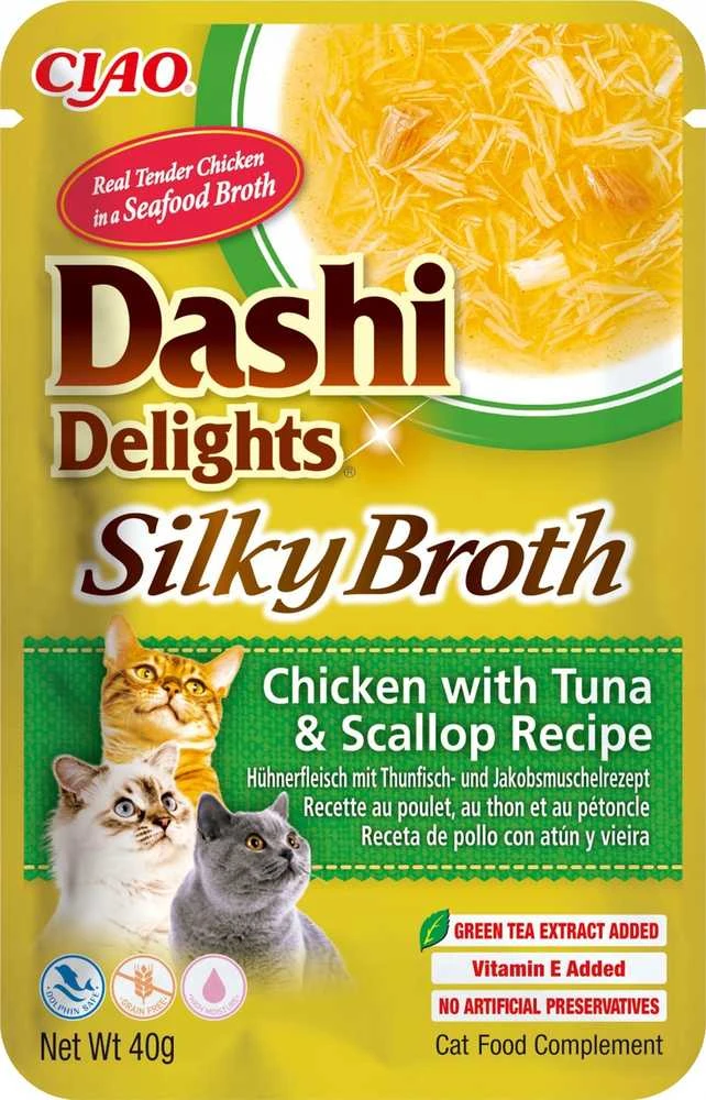 INABA CAT Dashi Delights Silky Broth vištiena su tunu ir šukute - skanėstas katėms - 40g