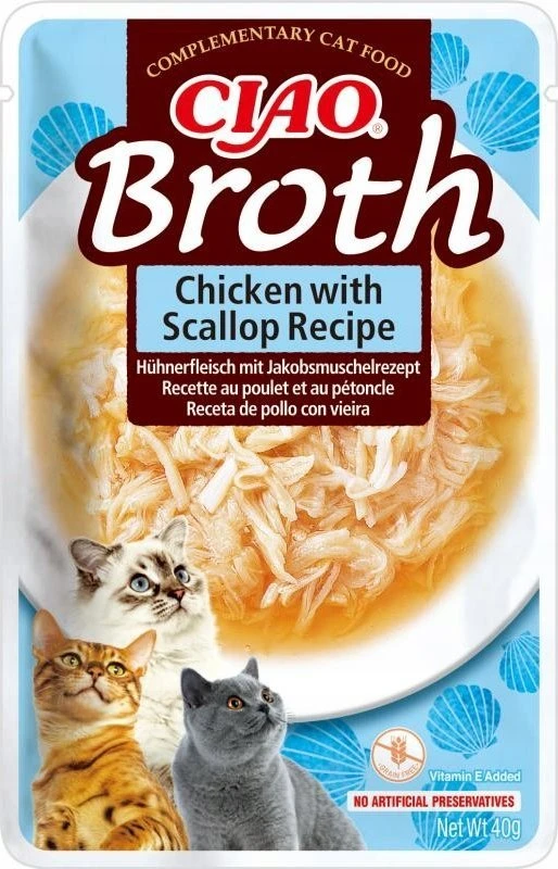 INABA Ciao Broth Troškintas vištienos ir šukučių skonio ėdalas katėms, 1x40 g