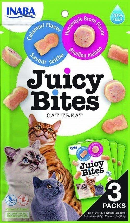 INABA Juicy Bites Homestyle sultinys ir kalmarai - skanėstai katėms - 3x11,3 g