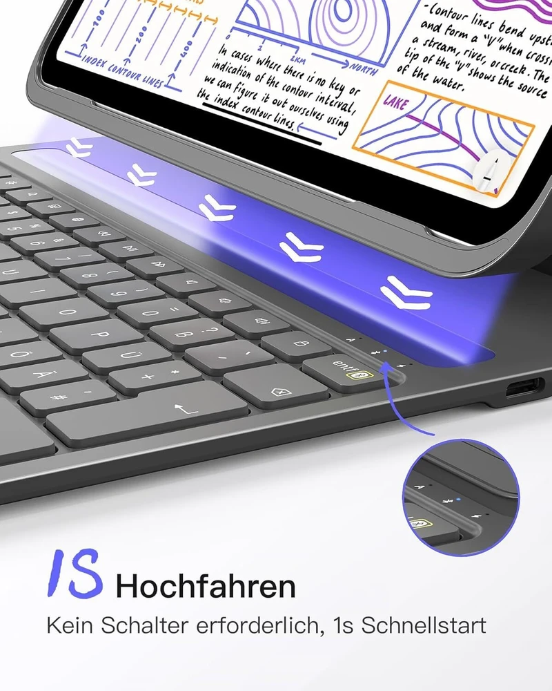 inateck Klaviatūra iPad Air 13"Pro 12,9" Compat.QWERTZ pilka