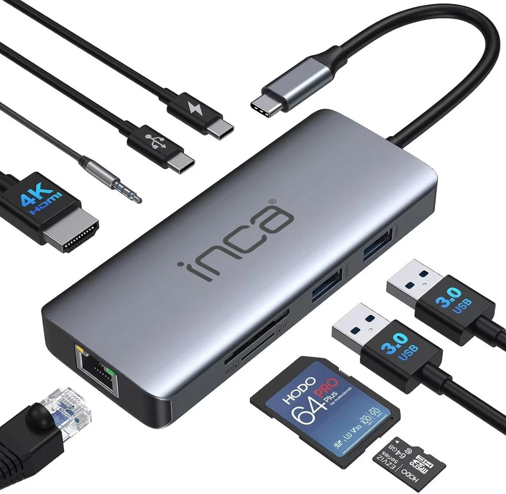 Carruzzo Inca ITPC-10TX sąsajos šakotuvas C tipo USB 5000 Mbit/ai Pilka