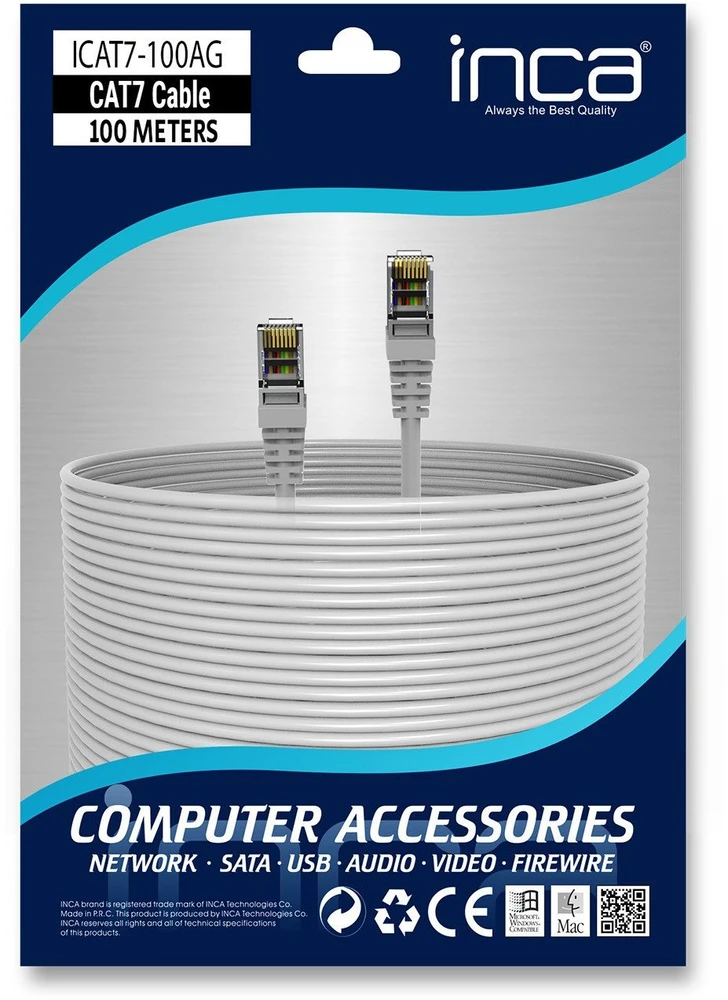 „Inca INCA“ eterneto kabelis ICAT7-100AG S/FTP1 23 AWG CAT7 kabelis 100M