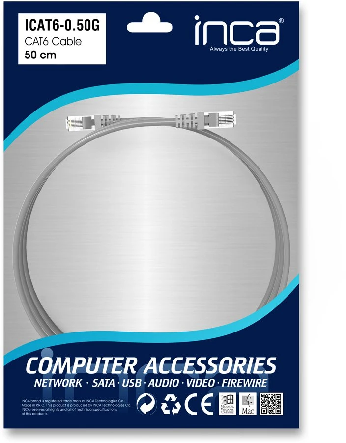 Inca Patchcord, Cat 6, UTP, pilka, 0.5m (ICAT6-0,50G)