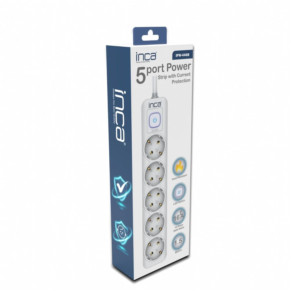 Inca INCA ilgintuvas IPW-44GB 5 lizdų, LED Anz. balta 1,5 m
