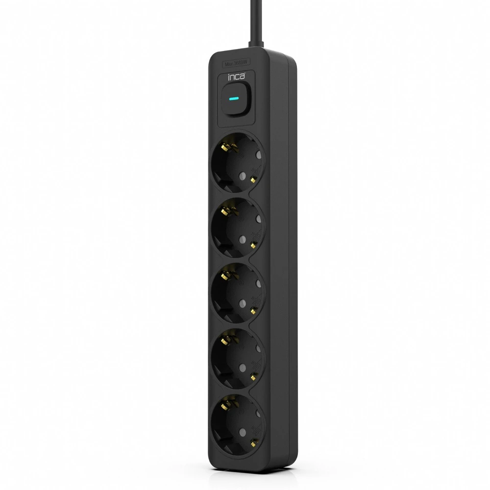 Inca INCA ilgintuvas IPW-44SY 5 lizdų, su LED apšvietimu. Juoda 1,5 m